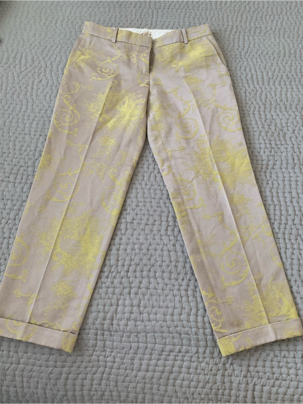 J. Crew collection Tan Chinos with Yellow Brocade Detail